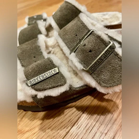 Birkenstock Arizona shearling suede leather sandal sz US 7-7.5 38 unisex olive - Picture 4 of 9